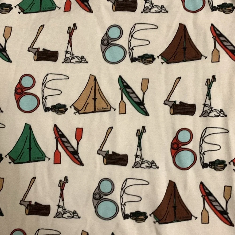 L.L. Bean Camping Pajamas Set Shirt Pants Size 12 White Tent Canoe Binoculars - Picture 2 of 4